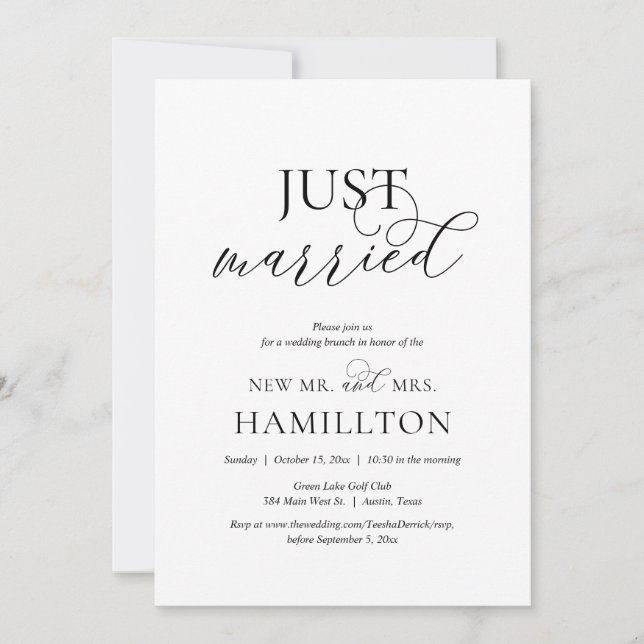 Just Married, Post wedding Brunch Elopement, Navy  Invitation (Front)