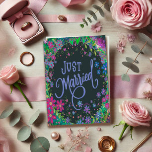 Just Married Pretty Floral Wedding Modern Boho Card