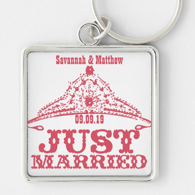 Just Married Princess Bride Tiara Weddings Key Ring (Front)