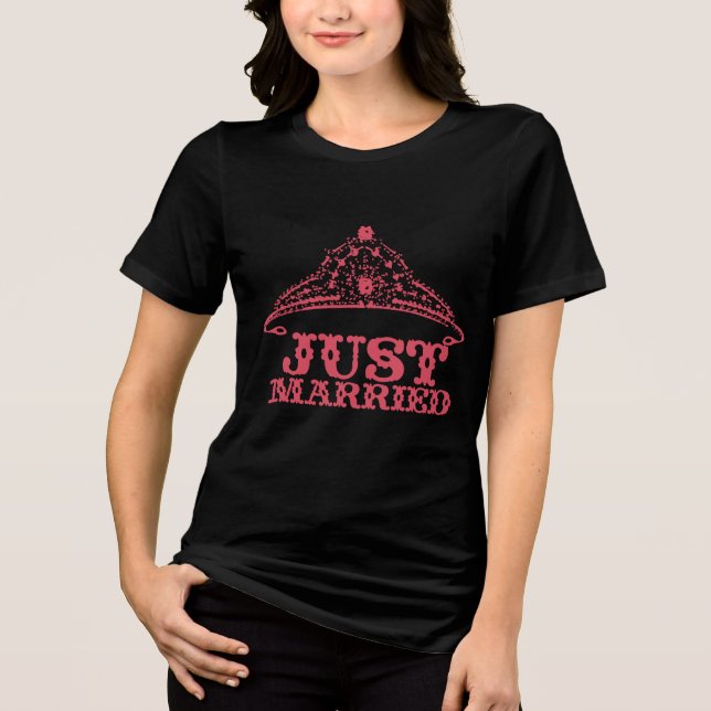 Just Married Princess Bride Tiara Weddings Tri-Blend Shirt (Front)