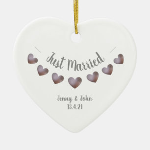 Just married purple and pearl bunting ornament