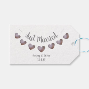 Just married purple and pearl bunting ornament gift tags