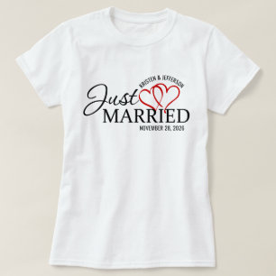 Just Married Red Hearts Honeymoon Wedding T-Shirt