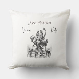 Just Married Renaissance Couple On Horse Cushion