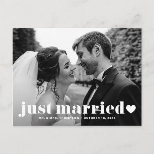 Just Married Retro Bold Typography Photo Overlay Postcard