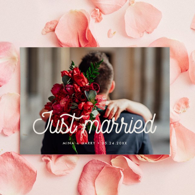 Just married Retro vintage wedding photo card (Creator Uploaded)