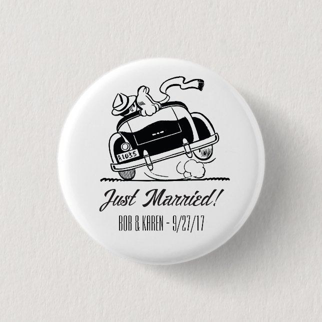 Just Married Retro Wedding Customised Button (Front)