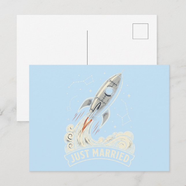 Just Married Rocket Postcard (Front/Back)