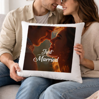 Just Married Romantic Couple Wedding Throw Pillow