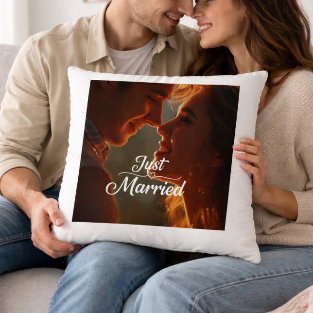 Just Married Romantic Couple Wedding Throw Pillow (Creator Uploaded)