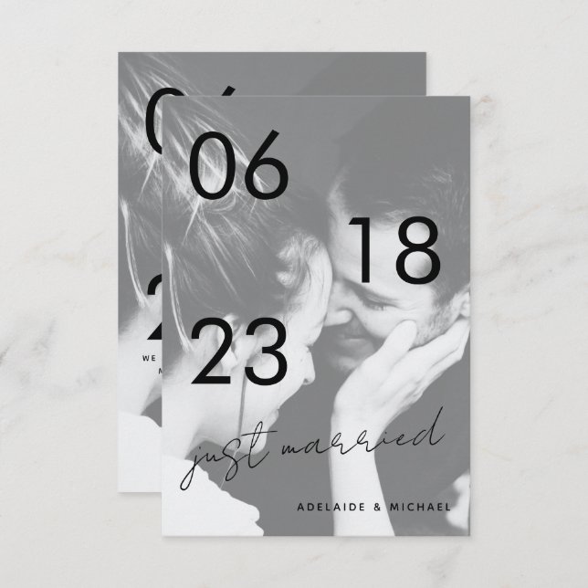 Just Married Romantic Elegant Wedding Photo Card (Front/Back)