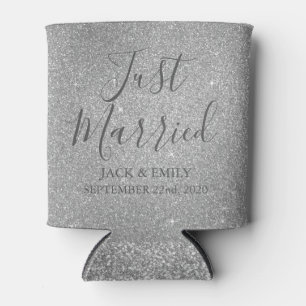 Just Married Romantic Silver Can Cooler