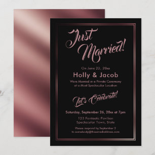 Just Married Rose Gold Over Black Reception Invitation