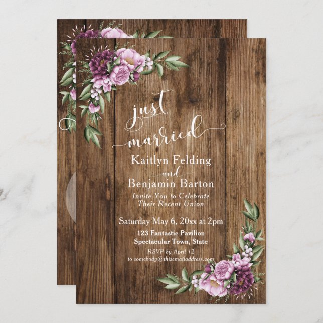 Just Married Rustic and Floral Reception Only Invitation (Front/Back)