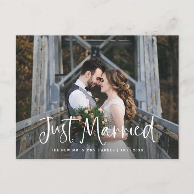 Just Married | Rustic Photo Wedding Announcement Postcard (Front)