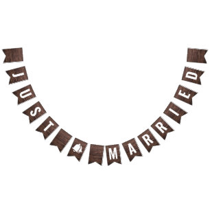 Just Married Rustic Wood Boho Bunting Flags