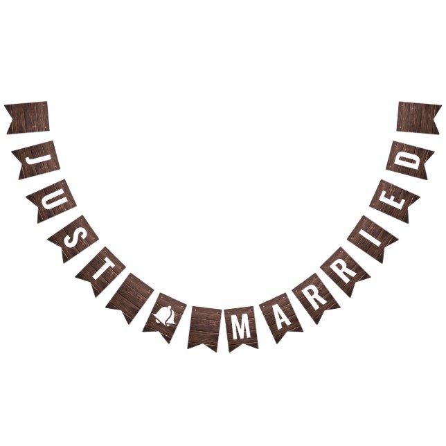 Just Married Rustic Wood Boho Bunting Flags (All)