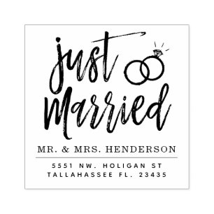 Just Married Script   Personalised Rubber Stamp