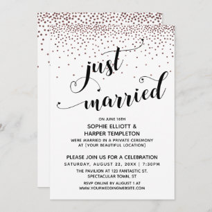 Just Married Script Rose Gold Confetti Reception Invitation
