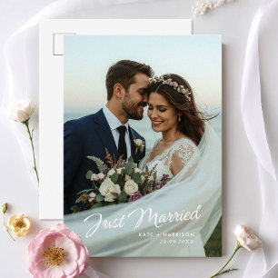 Just Married Script Wedding Photo Announcement Postcard