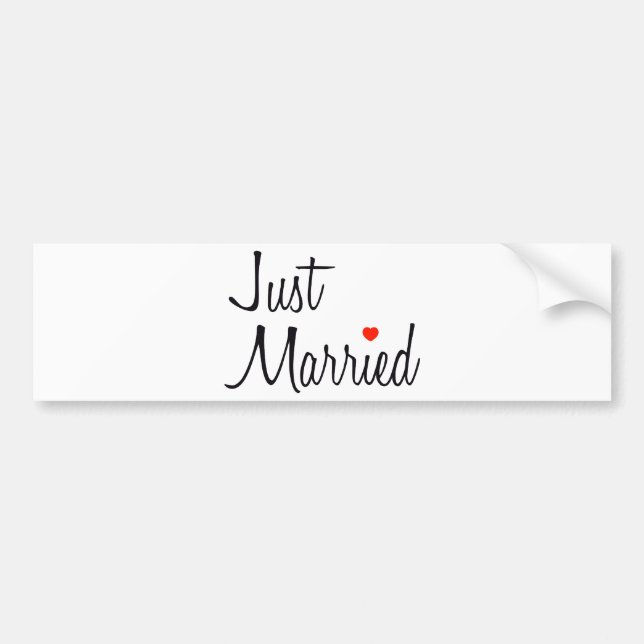 Just Married (Script With Red Heart) Bumper Sticker (Front)