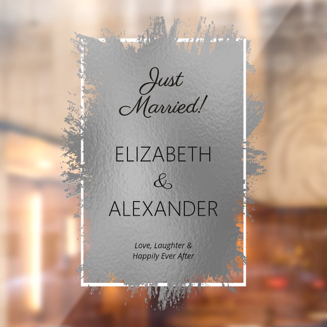 Just Married! Silver Faux Foil  Window Cling (Sheet 2)