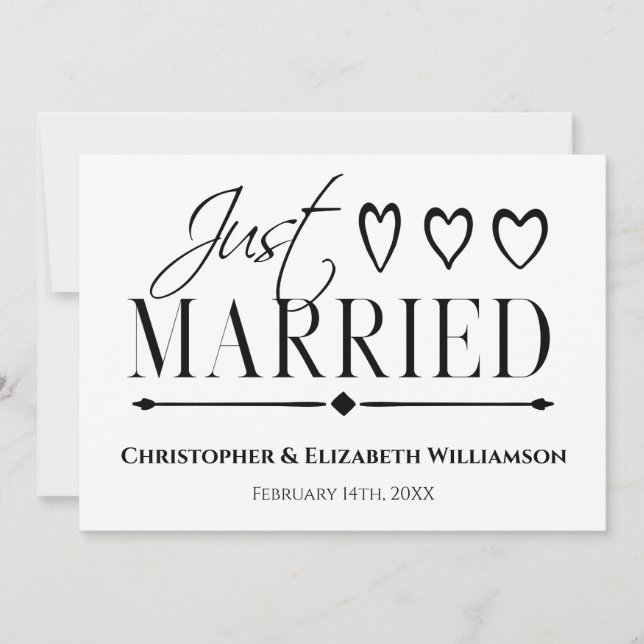 Just Married Simple Modern Wedding Announcement (Front)