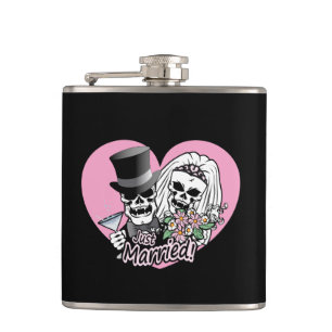 Just Married Skulls Hip Flask