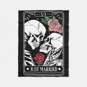 Just Married Tarot Card Halloween Skeleton Couple Fleece Blanket