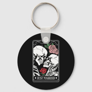 Just Married Tarot Card Halloween Skeleton Couple  Key Ring