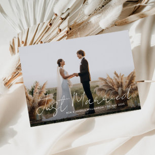 Just married thin script wedding announcement