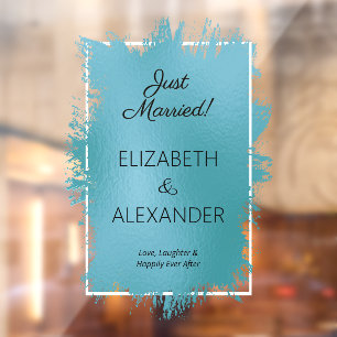 Just Married! Turquoise Faux Foil