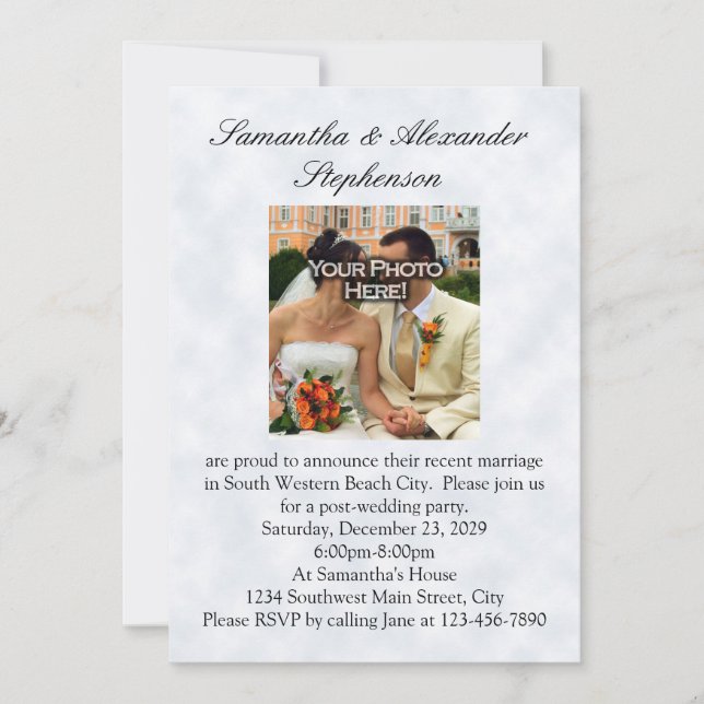 Just Married, Two Gold Bands/Clouds Invitation (Front)