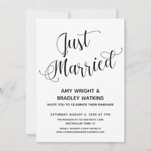 Just Married Typography Post-Wedding Reception Invitation