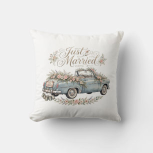 Just Married Vintage Car Throw Pillow