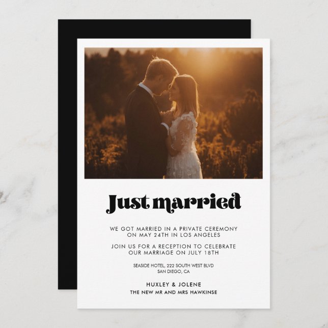 Just married Vintage retro script announcement (Front/Back)