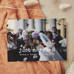 Just married Vintage typewriter wedding photo Postcard<br><div class="desc">You decided to elope? You want to announce that you just got married? Share the news of your marriage with this lovely wedding photo card,  fully customisable font and colours.</div>