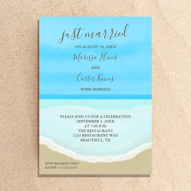 Just Married Watercolor Ocean Beach Invitation (Creator Uploaded)
