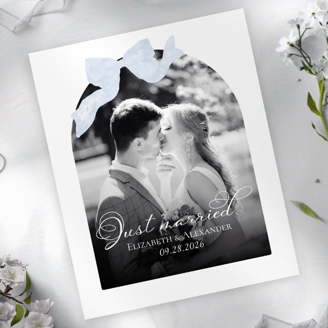 Just married Wedding Announcement Cards | Blue Bow (Creator Uploaded)