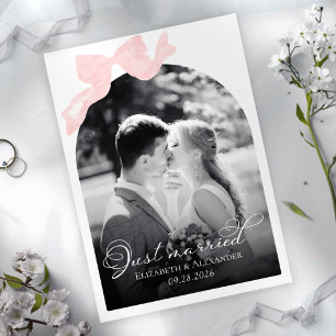 Just married Wedding Announcement Cards   Pink Bow