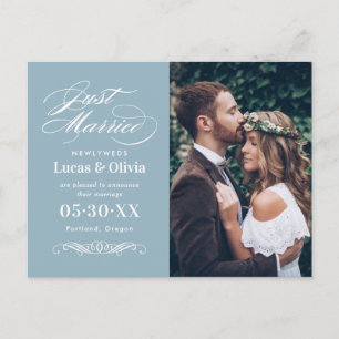 Just Married Wedding Announcements Grey Blue