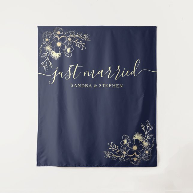 Just Married Wedding Backdrop Tapestry (Front)