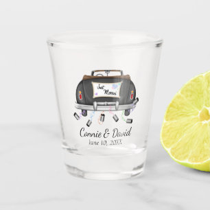 Just Married Wedding Car with Monogram Shot Glass