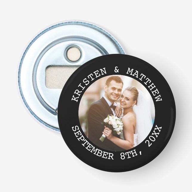 Just Married Wedding Couple Photo Bottle Opener (Front)