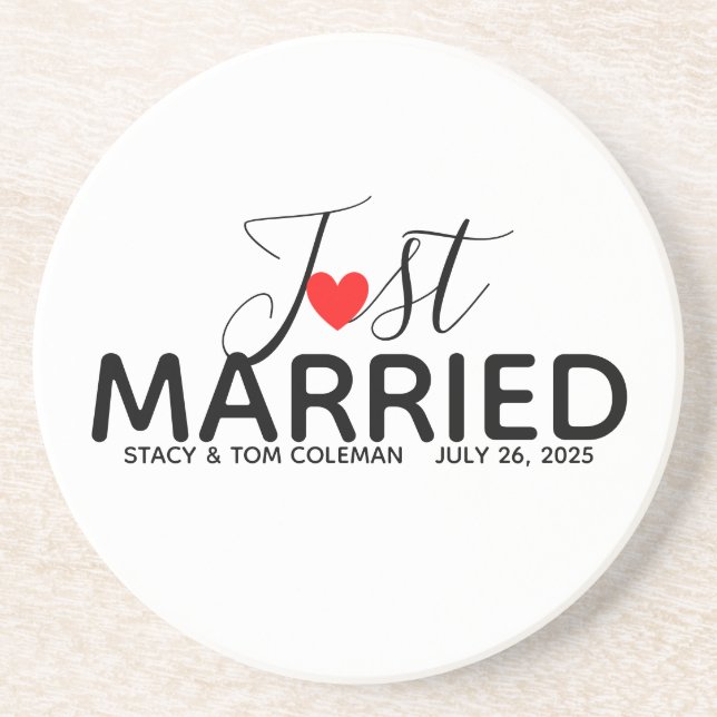 Just Married Wedding Custom  Coaster (Front)