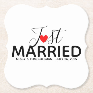 Just Married Wedding Custom Paper Coaster