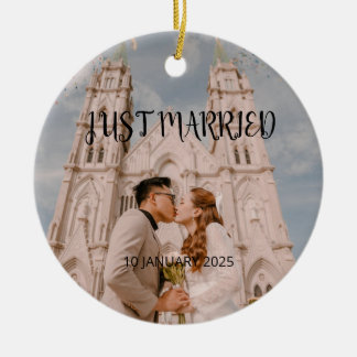 Just Married Wedding Favour Ornament Gift Photo