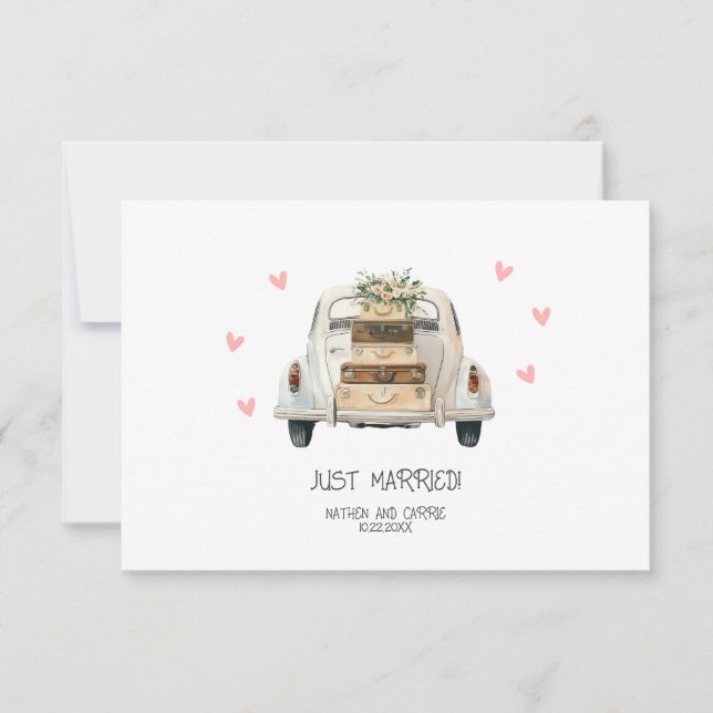 Just Married Wedding Flat Thank You Card (Front)