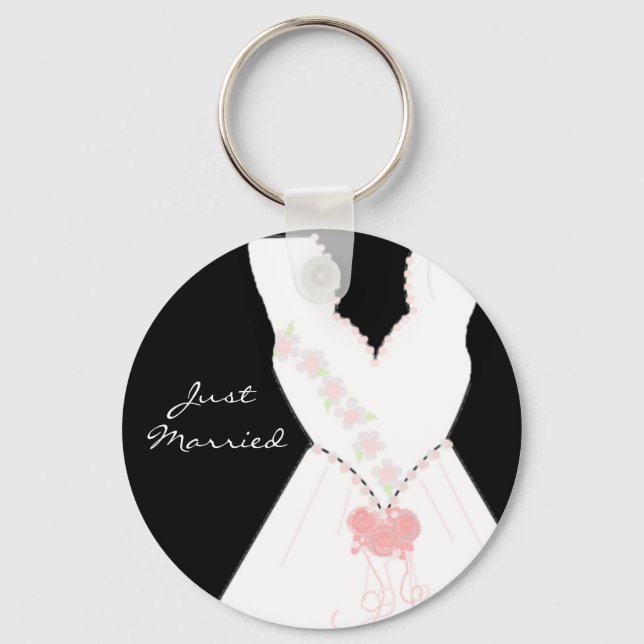 Just Married Wedding Gown Key Ring (Front)