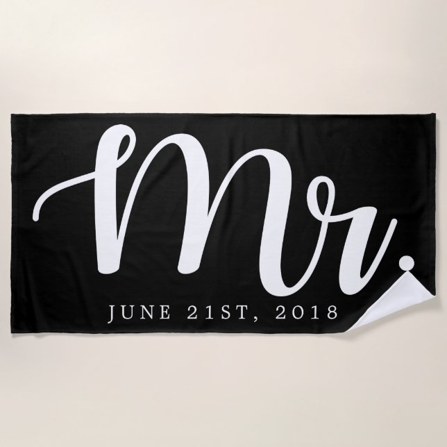 Just Married | Wedding Honeymoon Beach Towel (Front)